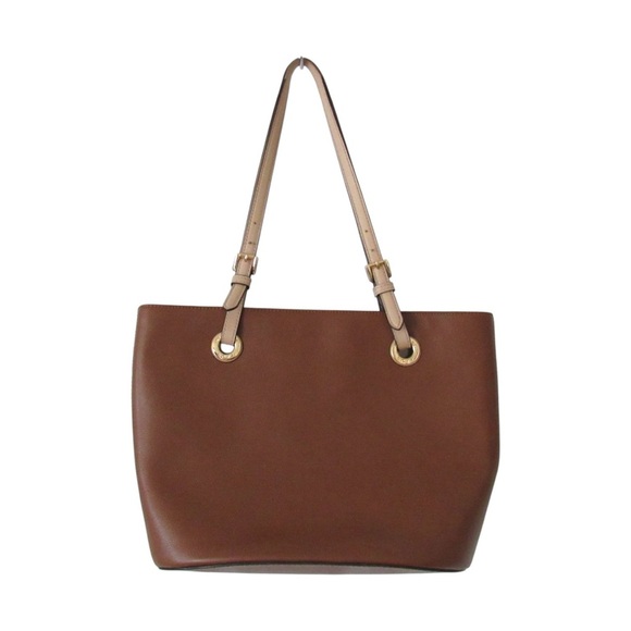 Michael Kors Jet Set Tote Bag Brown Tan Leather Adjustable Straps Classic Flaws - Picture 1 of 14